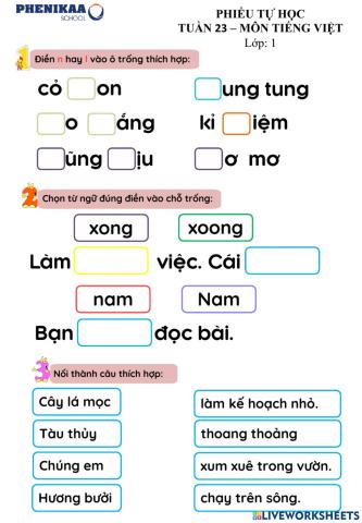 Phiếu cuối tuần 23 môn Tiếng Việt