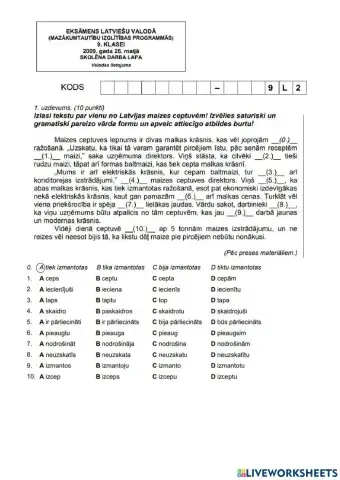 2009.gada 9.kl. eks. gramatikas uzd. LAT2