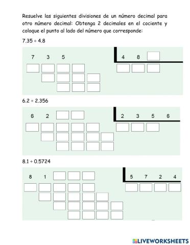 División de decimal para decimal