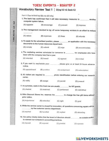 Vocab review Test 1 & 2 ( Lesson 10 & 11)