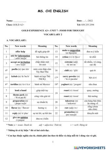 21.02.22 Gold A2+- U7 Vocab 2