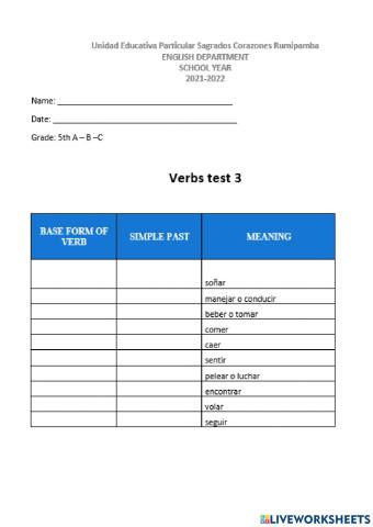Verbs test 4