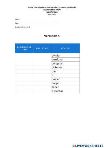 Verbs test 4