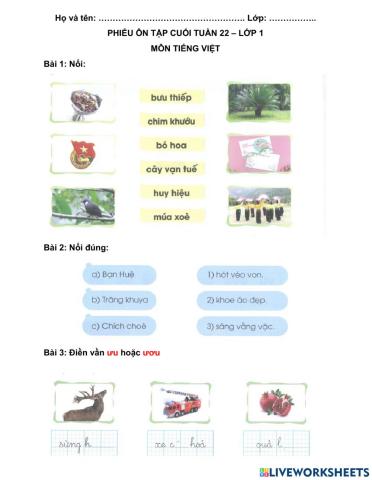 Phiếu ôn tập TV - tuần 22