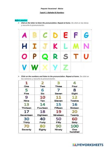 Topic 1: Alphabet and Numbers
