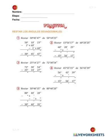 Resta de ángulos sexagesimales