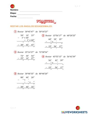 Resta de ángulos sexagesimales