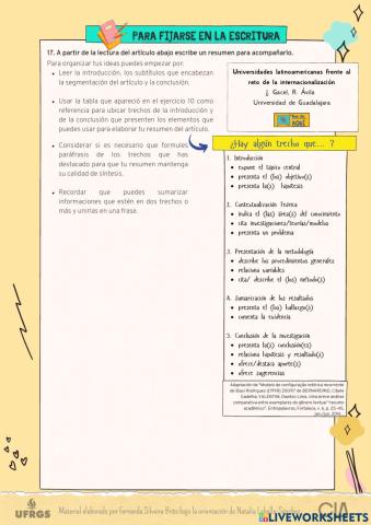 Escritura de resumen a partir de la lectura del artículo