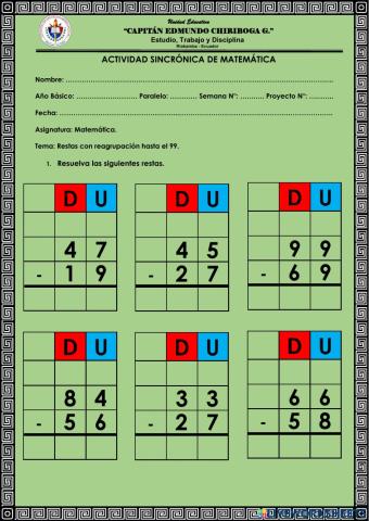 Restas con reagrupación hasta el 99.