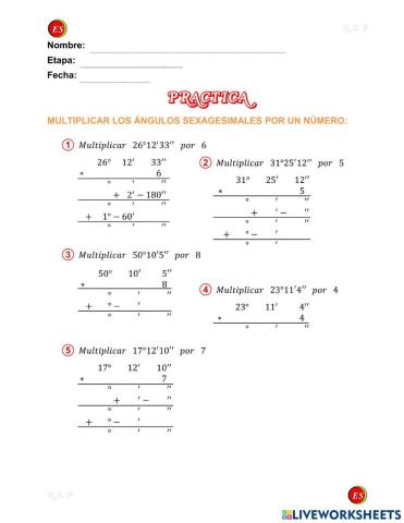 Multiplicación de ángulos sexagesimales