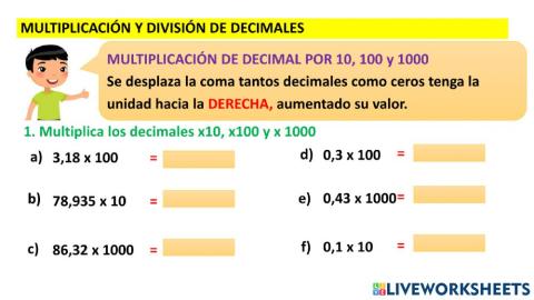 División y multiplicación de decimales