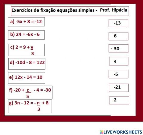 Equações com uma incógnita