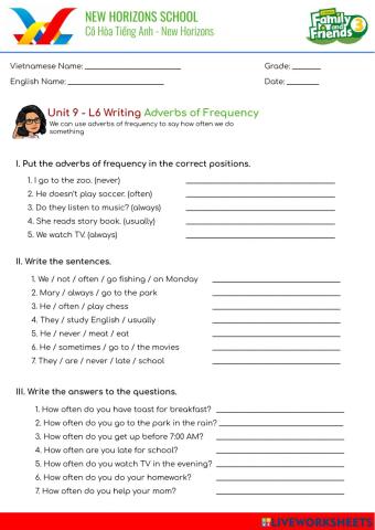 Adverbs of Frequency (Long Exercise)