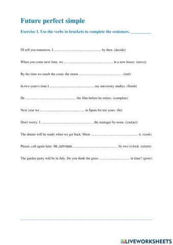 Future Perfect Exercise 1