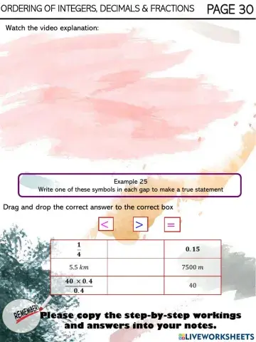 Ordering of integers, decimals and fractions