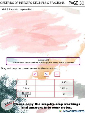 Ordering of integers, decimals and fractions