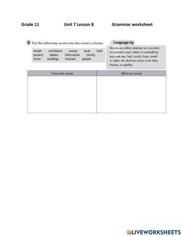 Abstract and concrete nouns