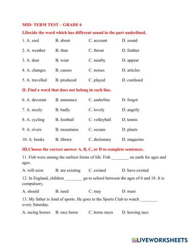 Mid- term test- hoc ky 2- lớp 6