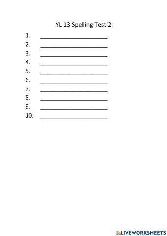 YL 13 Spelling Test 2