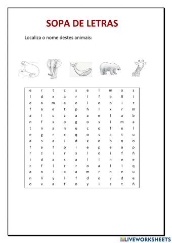 Sopa de letras animais grandes