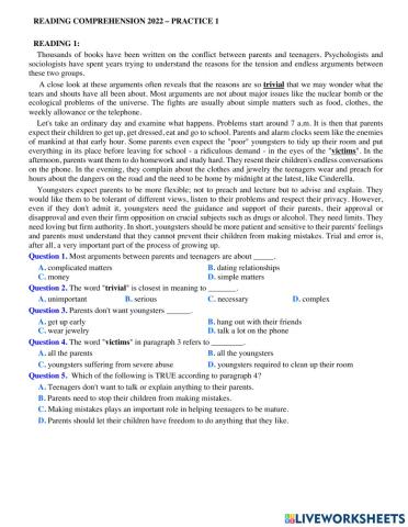 Reading comprehension - practice 1