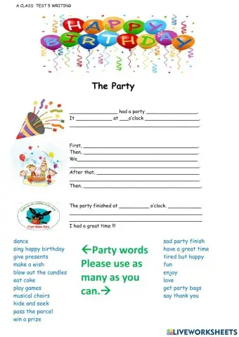 A class Test 5 Writing The Party