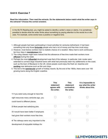 Mindset IELTS 2 - Reading Skills Modules - Unit 6 Ex7