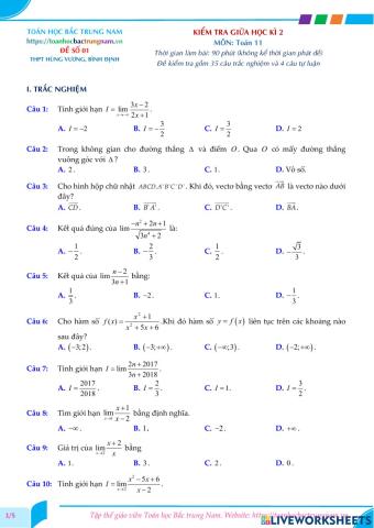 Toán 11-Đề kiểm tra GK2-THPT Hùng Vương, Bình Định-2021