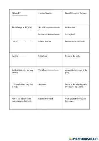 Cause and effect - Contrast Linkers