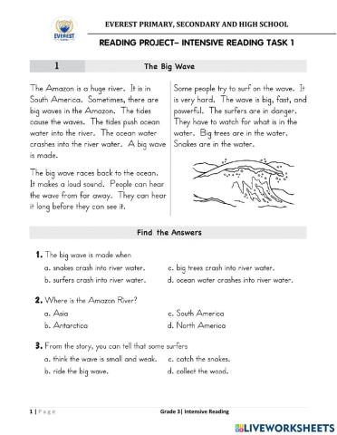 Grade 3-Intensive Reading Task 1