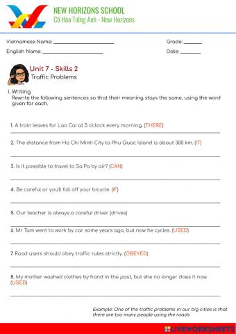 Tieng Anh 7 - Unit 7 Traffic Writing
