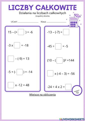 działania na liczbach całkowitych