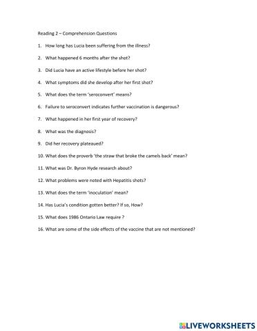 Reading 2 Comprehension