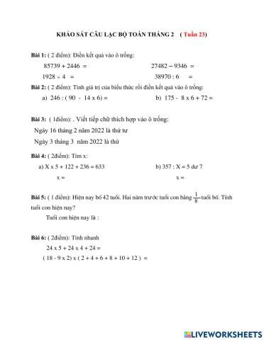 Khảo sát CLB tháng 2