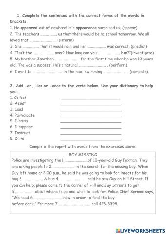 Suffixes-er, -ion, -ance