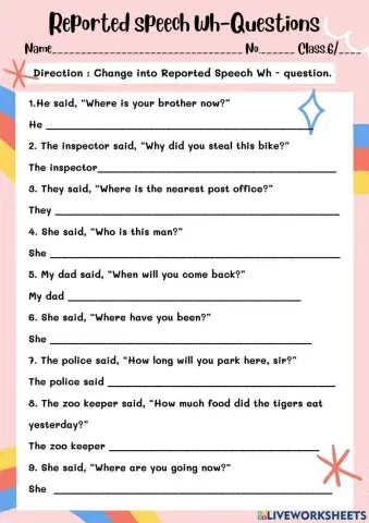 Reported speech wh question