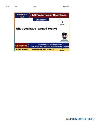 5.3 Properties of Operations Exit Ticket