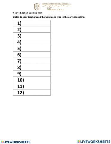 Y4 Term 2 Week 5 Set 4 Spelling Test