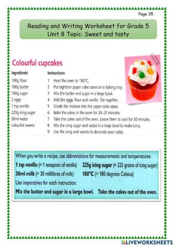 R&W 5 Unit 8 Sweet and tasty : Writing