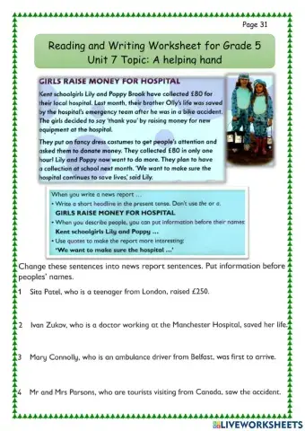 R&W 5 Unit 7 A helping hand : Writing