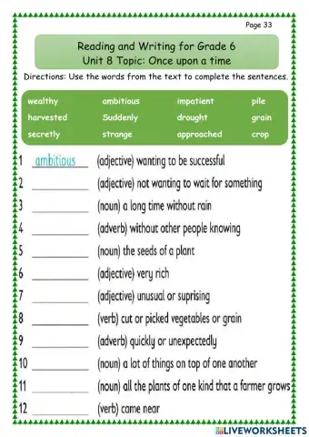 R&W 6 Unit 8 Once upon a time