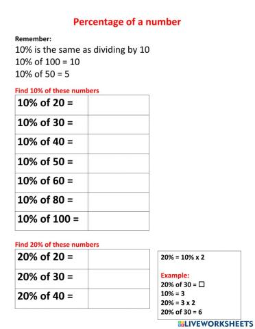 Percentage of a whole number