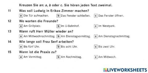 A1 Übungstest altes Buch - Hören Teil 3