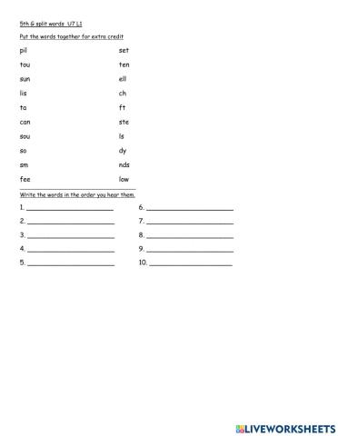5th spelling test form U7 L1