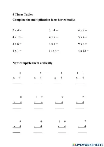 4 times tables facts