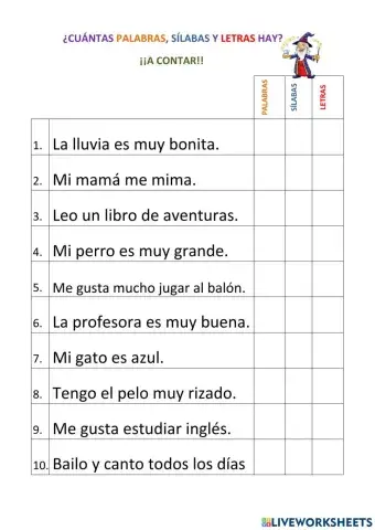 Contar palabras sílabas letras