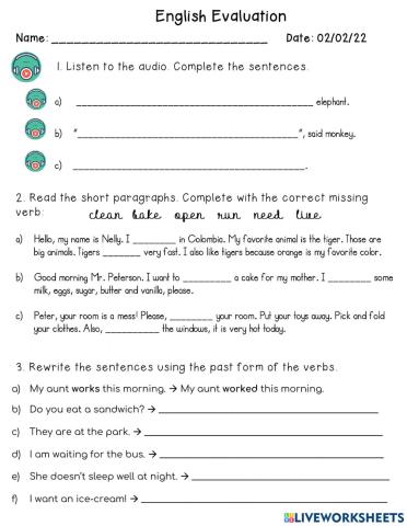 English Evaluation - 4th grade