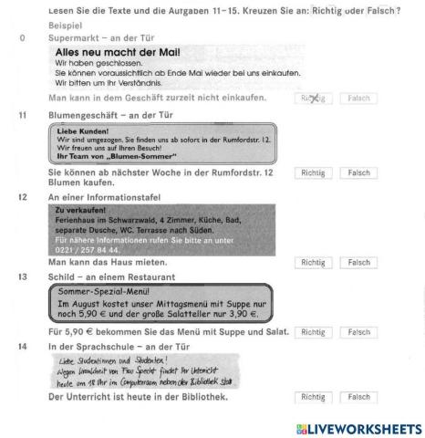 A1 Übungstest altes Buch Lesen Teil 3