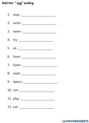 Present continuous spelling exercise