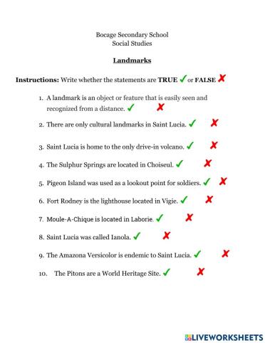 Landmarks - True & False